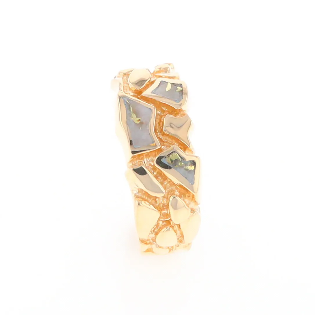 Gold Quartz Ring 3 Section Inlaid Nugget Design Band