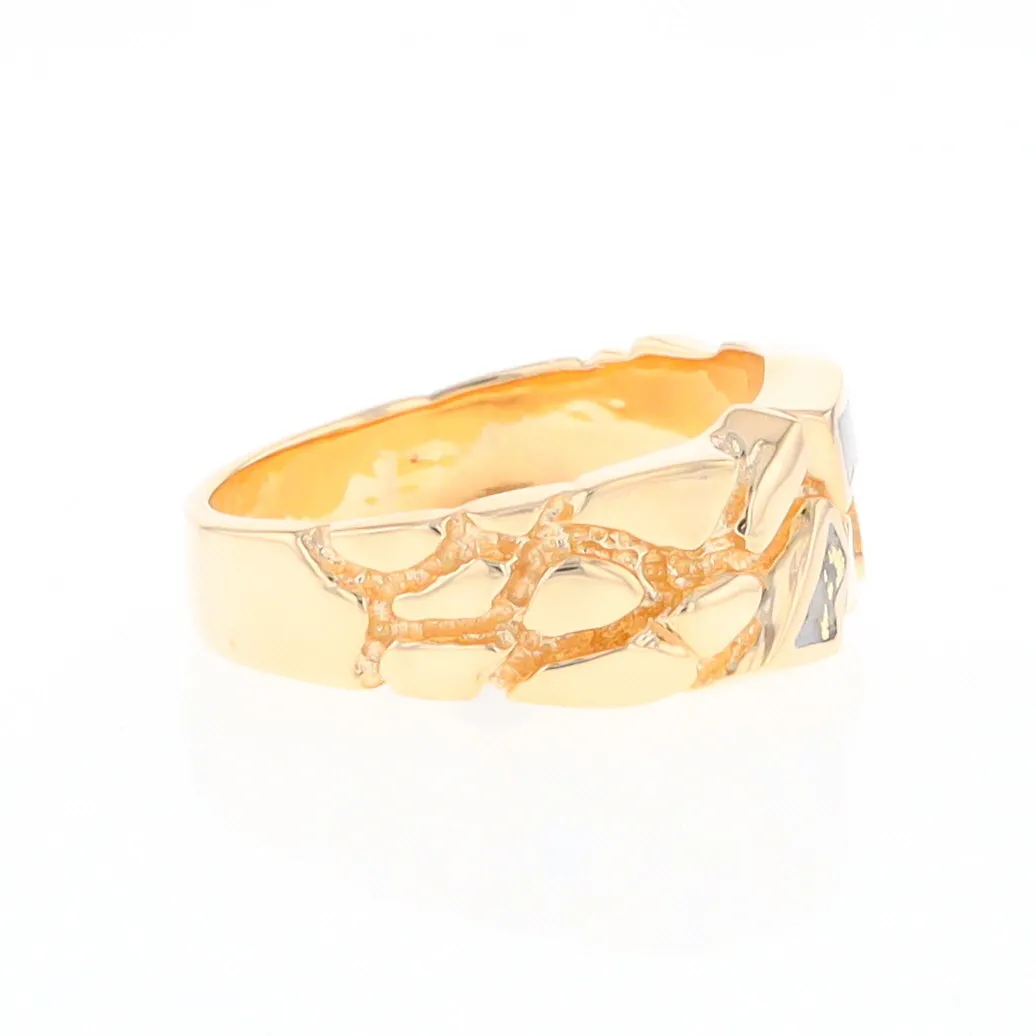 Gold Quartz Ring 3 Section Inlaid Nugget Design Band