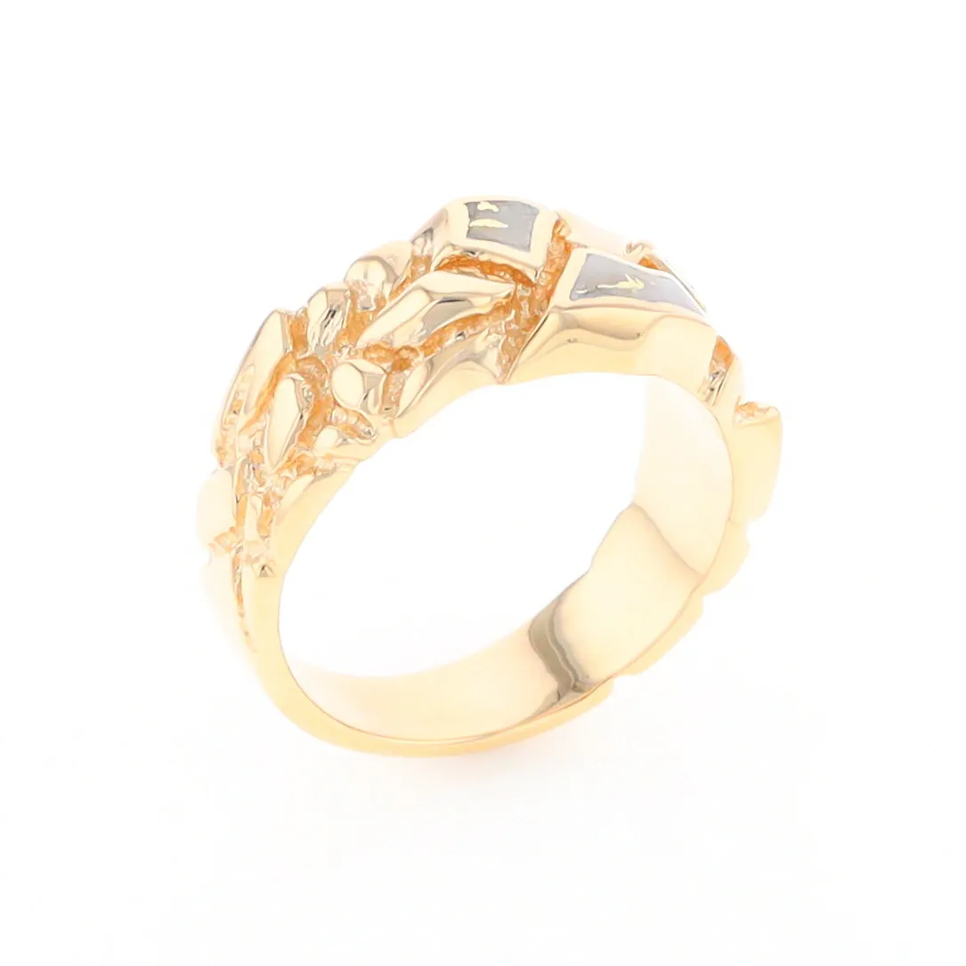 Gold Quartz Ring 3 Section Inlaid Nugget Design Band