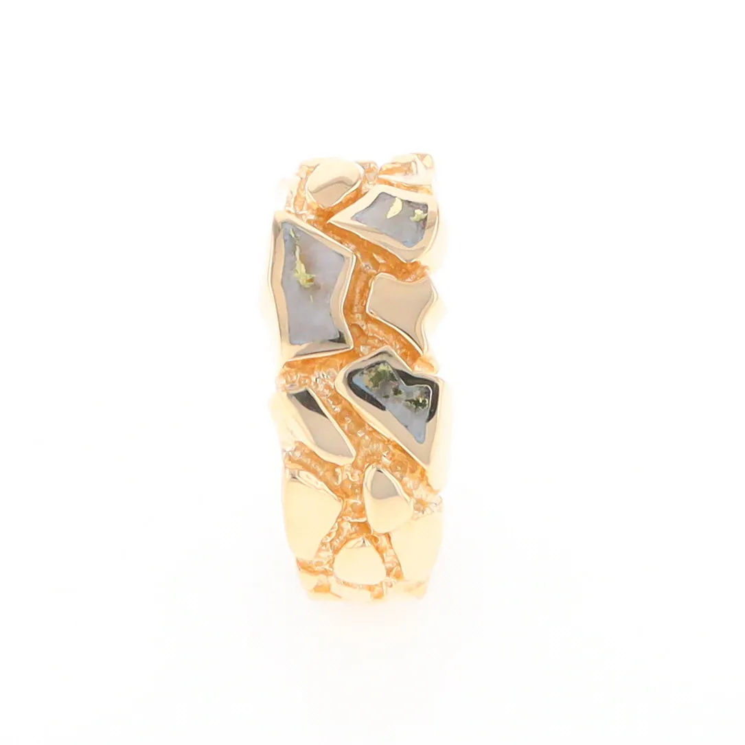 Gold Quartz Ring 3 Section Inlaid Nugget Design Band