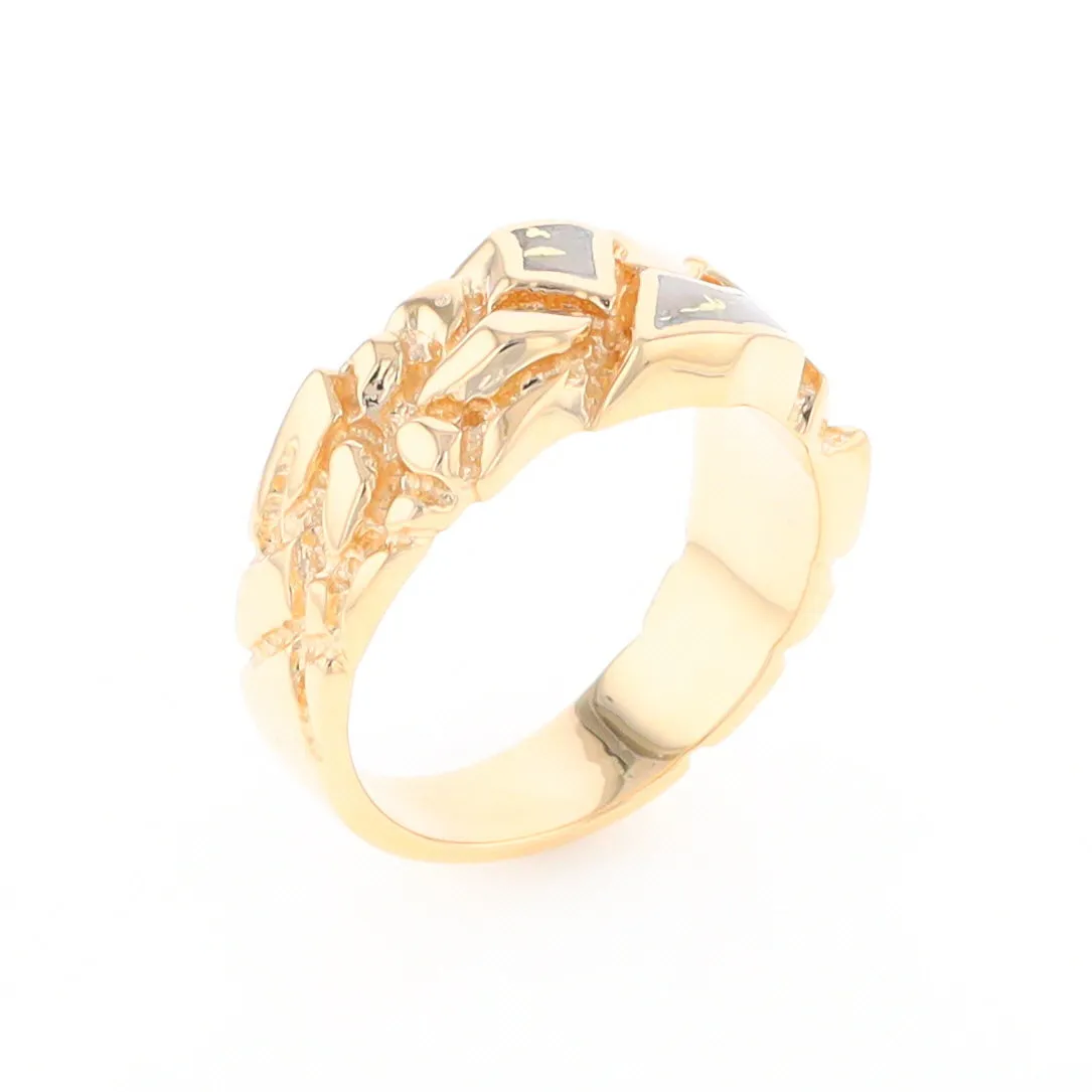 Gold Quartz Ring 3 Section Inlaid Nugget Design Band