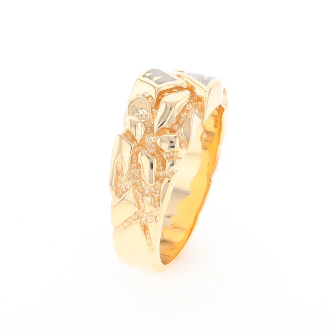 Gold Quartz Ring 3 Section Inlaid Nugget Design Band