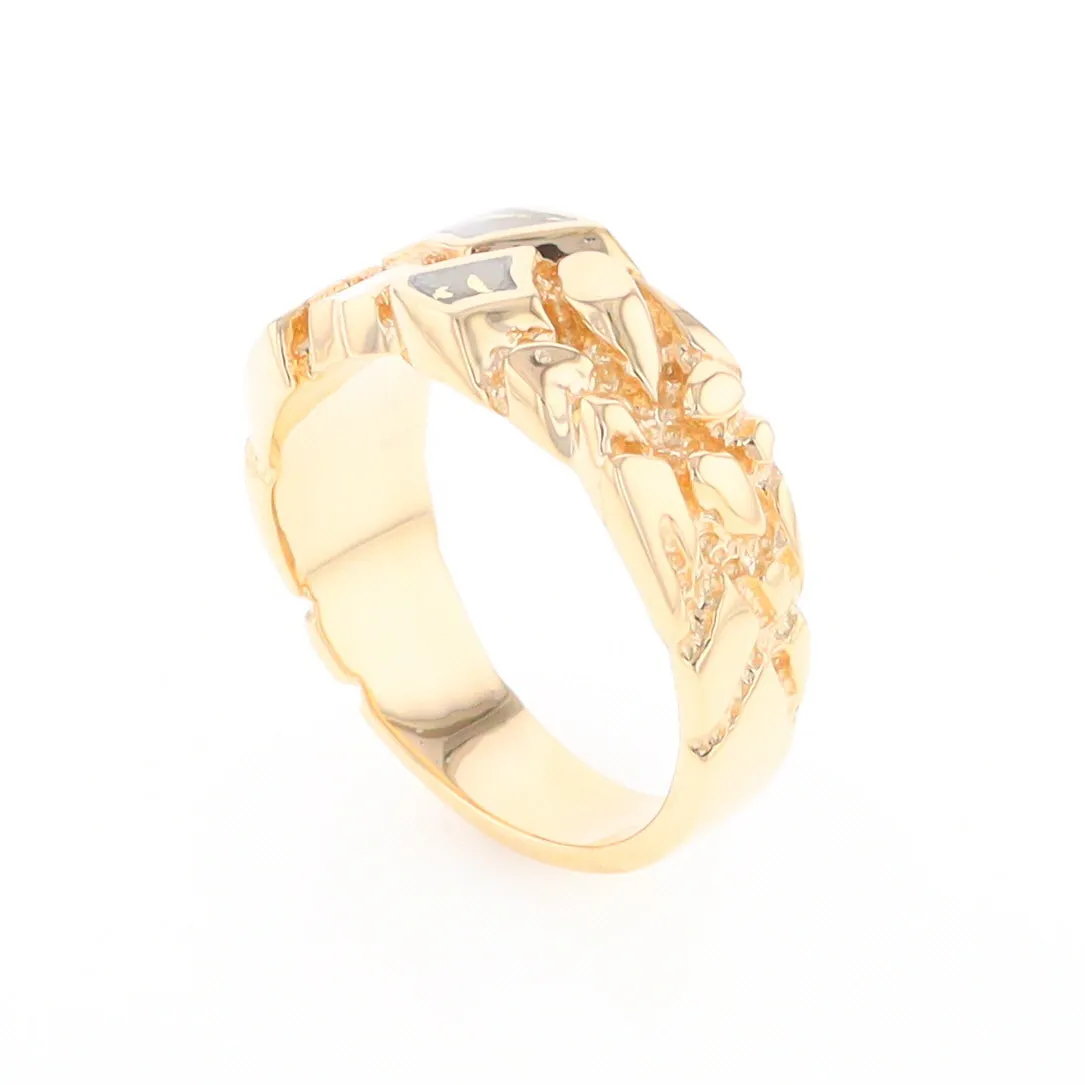 Gold Quartz Ring 3 Section Inlaid Nugget Design Band