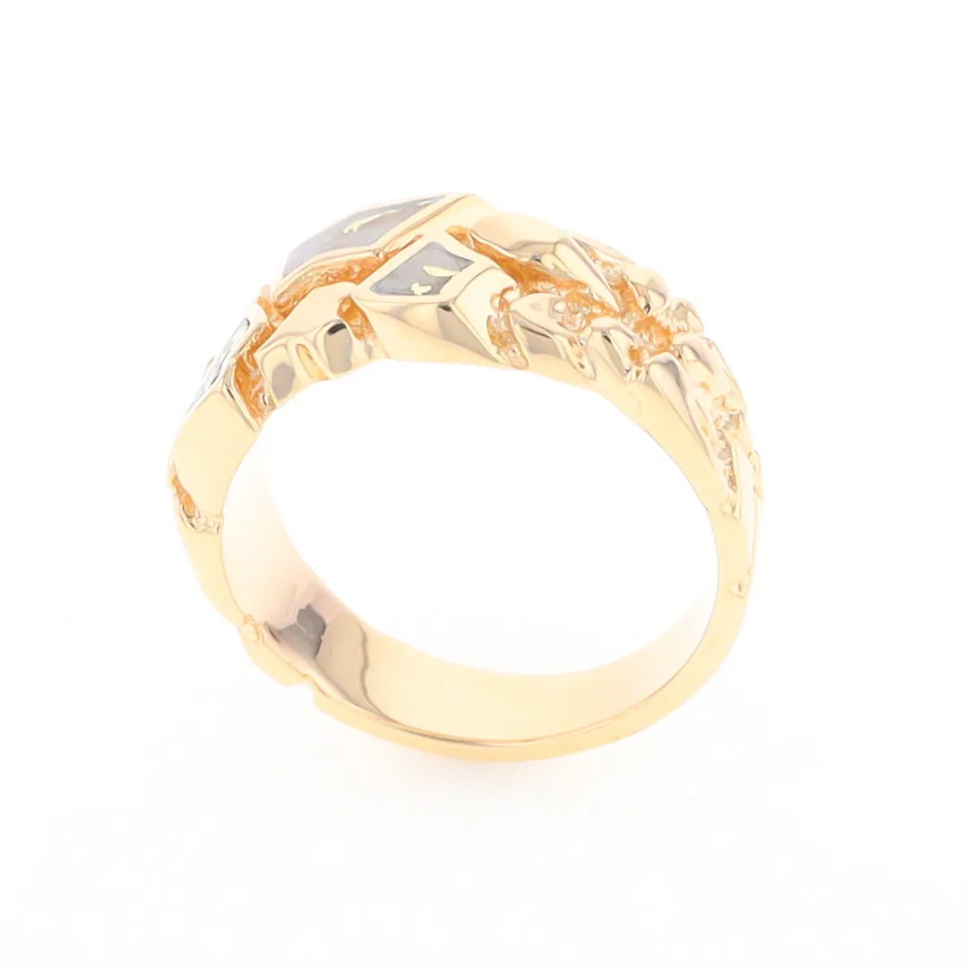 Gold Quartz Ring 3 Section Inlaid Nugget Design Band