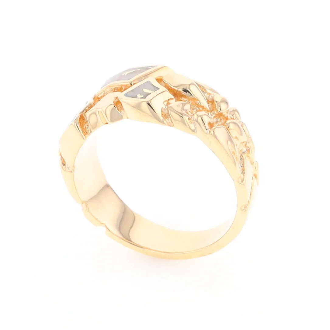 Gold Quartz Ring 3 Section Inlaid Nugget Design Band