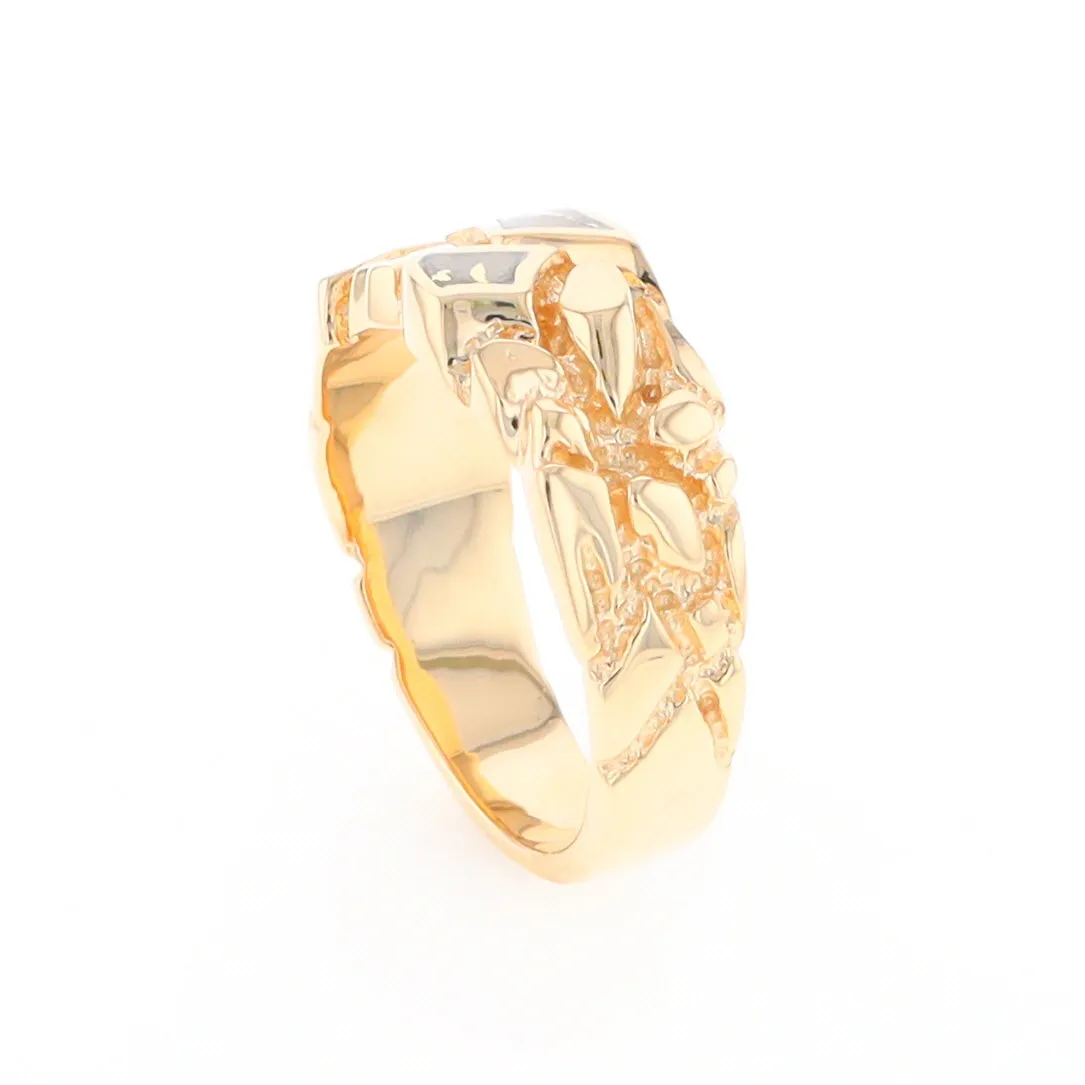 Gold Quartz Ring 3 Section Inlaid Nugget Design Band