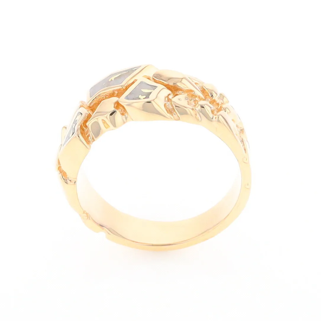 Gold Quartz Ring 3 Section Inlaid Nugget Design Band