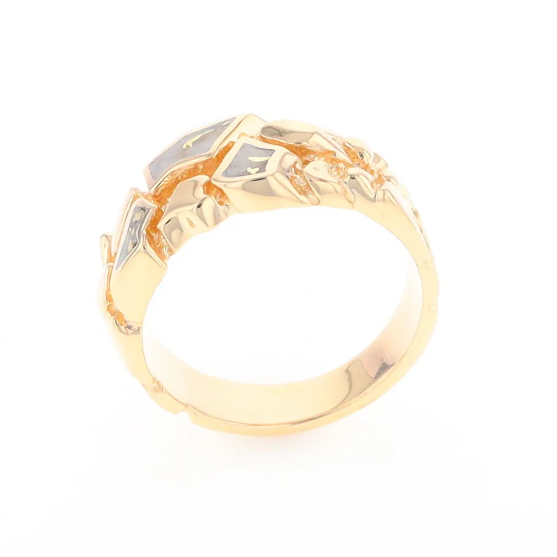 Gold Quartz Ring 3 Section Inlaid Nugget Design Band