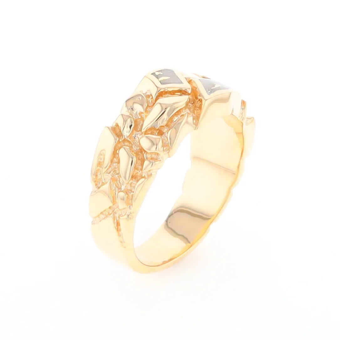 Gold Quartz Ring 3 Section Inlaid Nugget Design Band