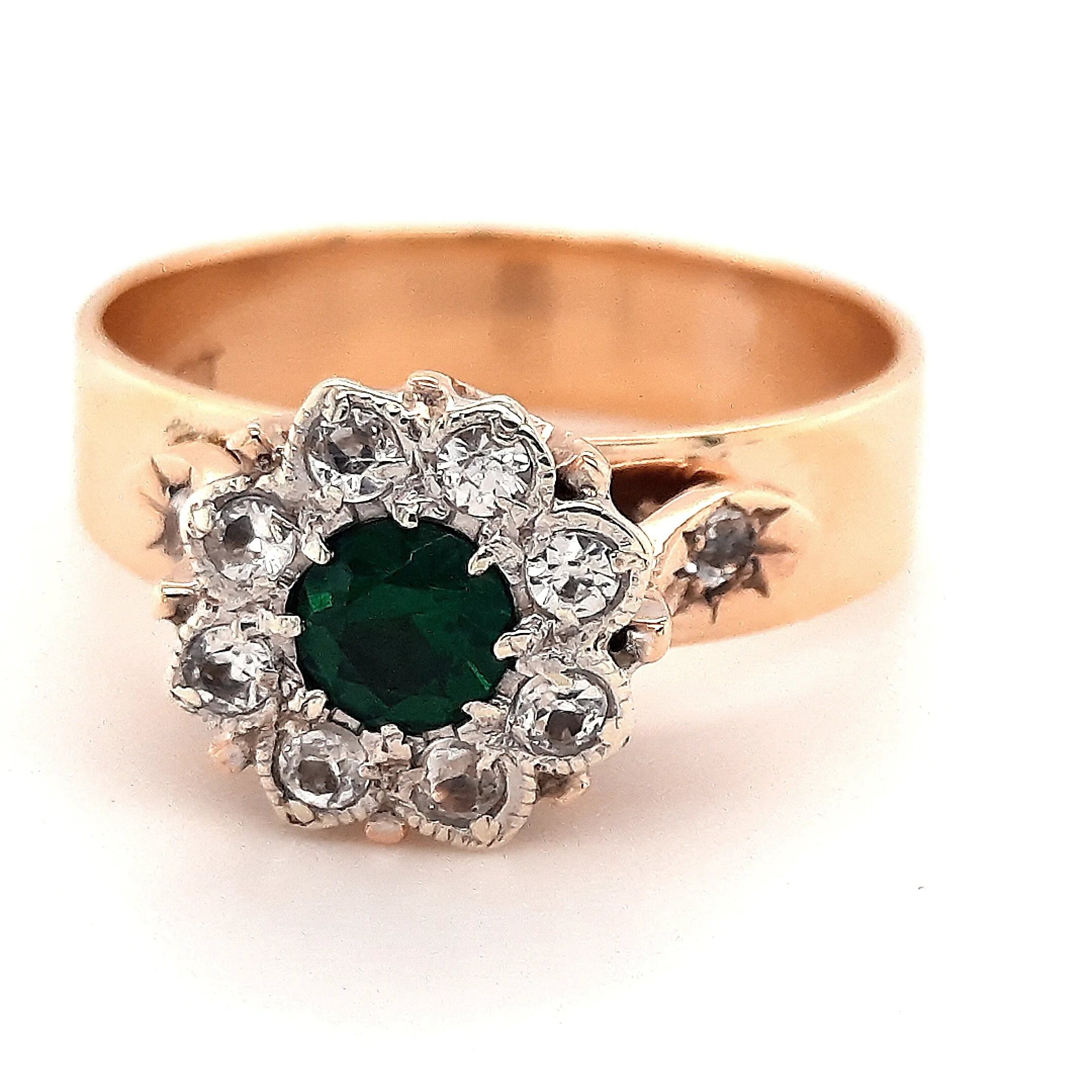 Green & Clear Spinel 9ct Yellow Gold Cluster Ring