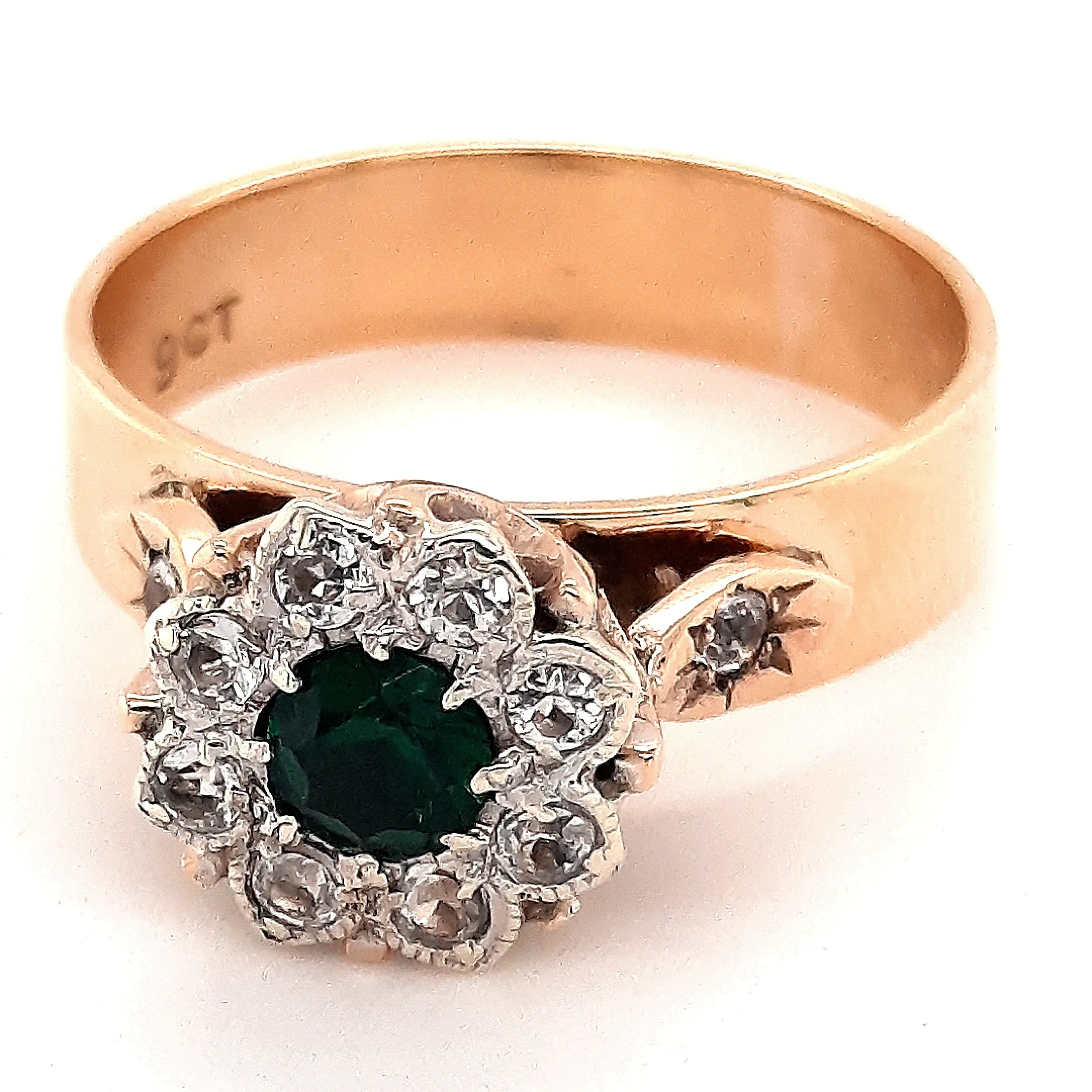 Green & Clear Spinel 9ct Yellow Gold Cluster Ring