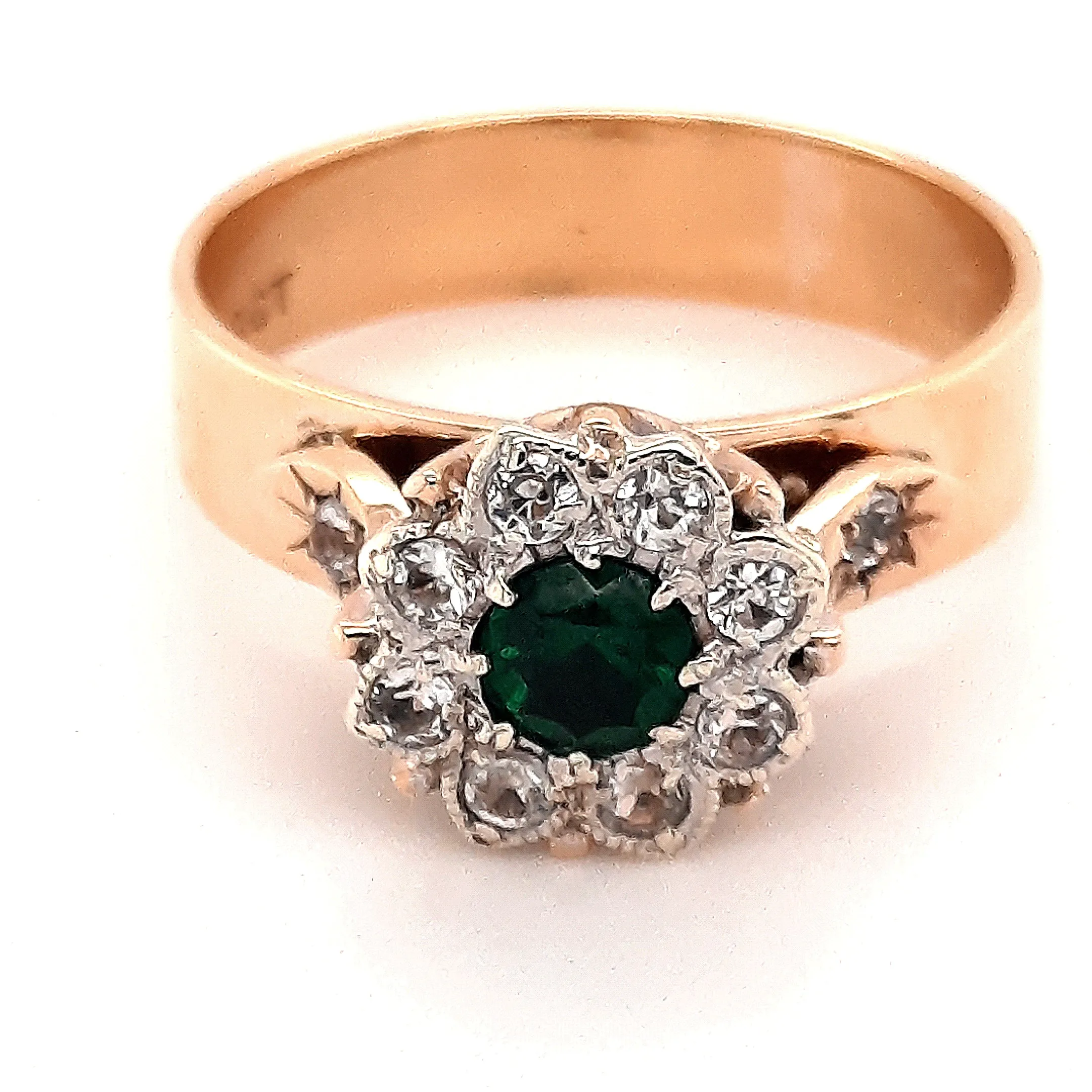 Green & Clear Spinel 9ct Yellow Gold Cluster Ring