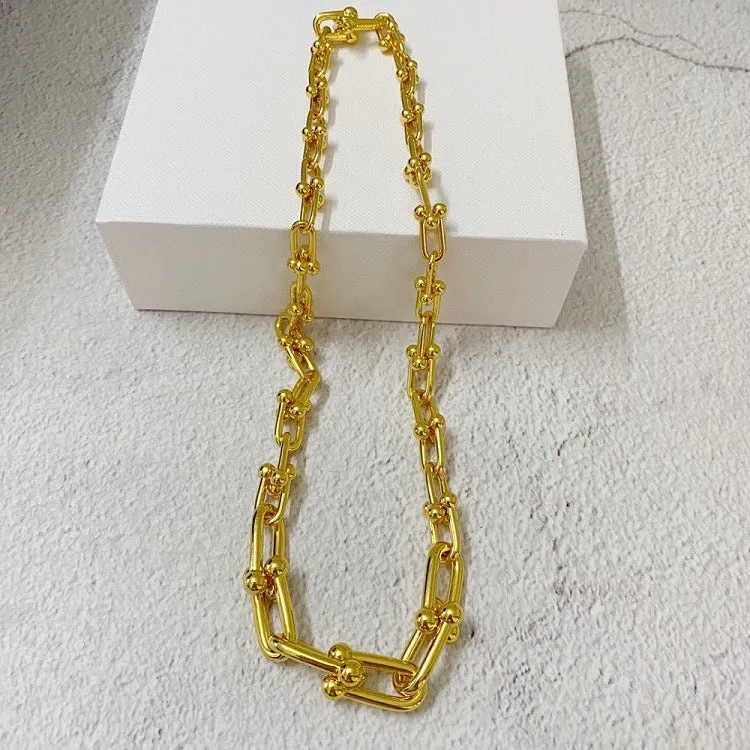 H3LL NO Unisex Designer U-shaped horseshoe buckle chain necklace bracelet plated with real gold / womens men