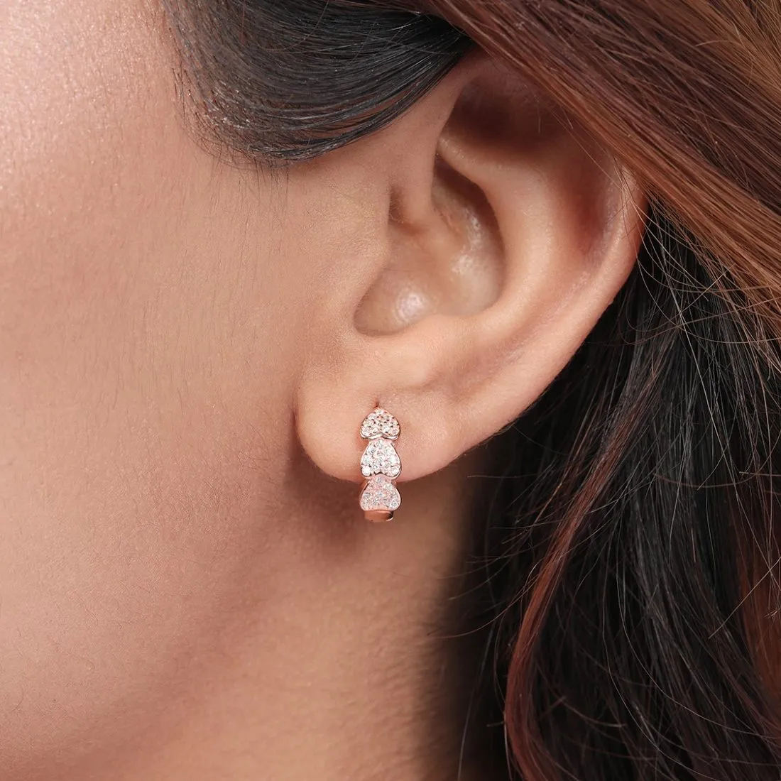 Heartfelt Radiance Rose Gold Plated 925 Sterling Silver Heart Earrings