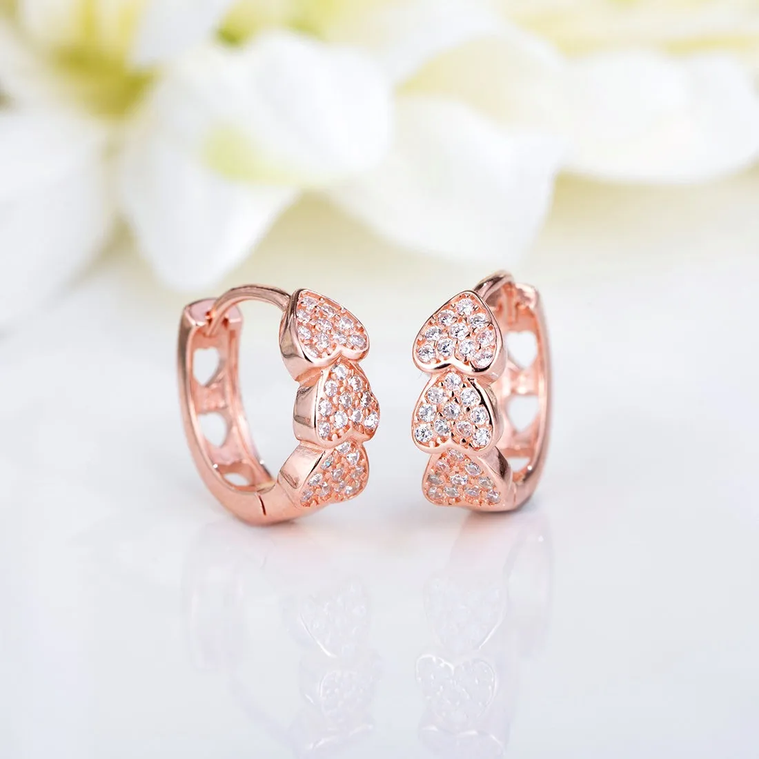 Heartfelt Radiance Rose Gold Plated 925 Sterling Silver Heart Earrings