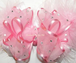 High Glitz Light Pink White Marabou Hair Bow