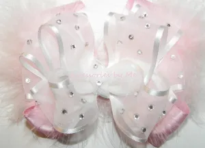 High Glitz White Pink Marabou Hair Bow