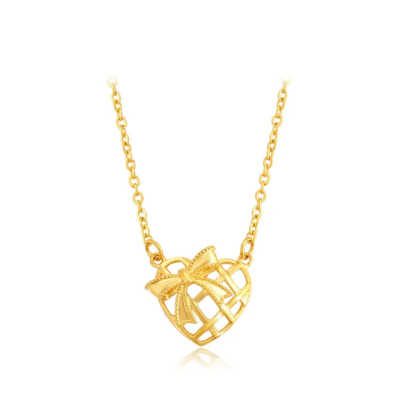 Jewelry plated 24K gold bow hollow love necklace  women's summer temperament clavicle chain