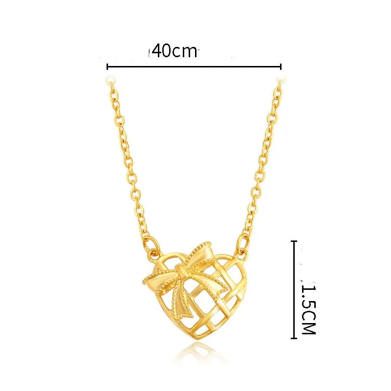 Jewelry plated 24K gold bow hollow love necklace  women's summer temperament clavicle chain