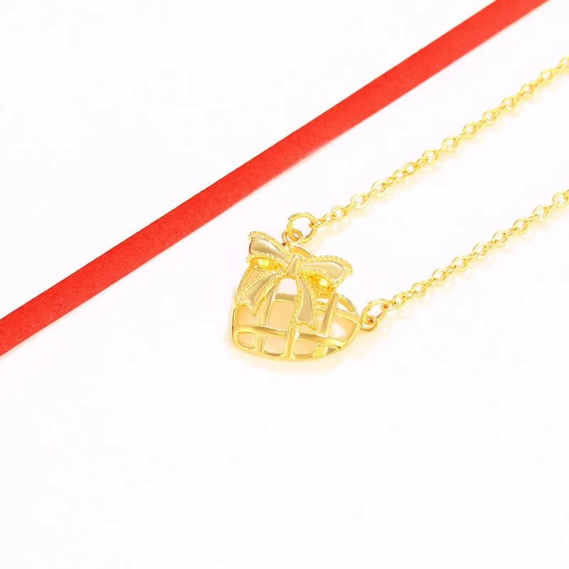 Jewelry plated 24K gold bow hollow love necklace  women's summer temperament clavicle chain