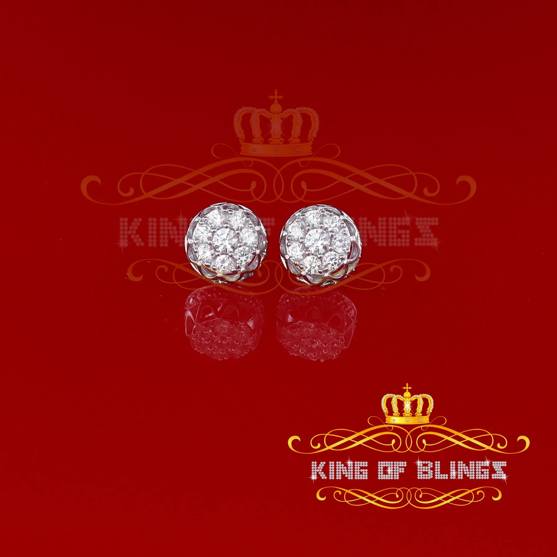 King of Blings- 2.02ct Cubic Zirconia 925 White Sterling Silver Women's Hip Hop Flower Earrings