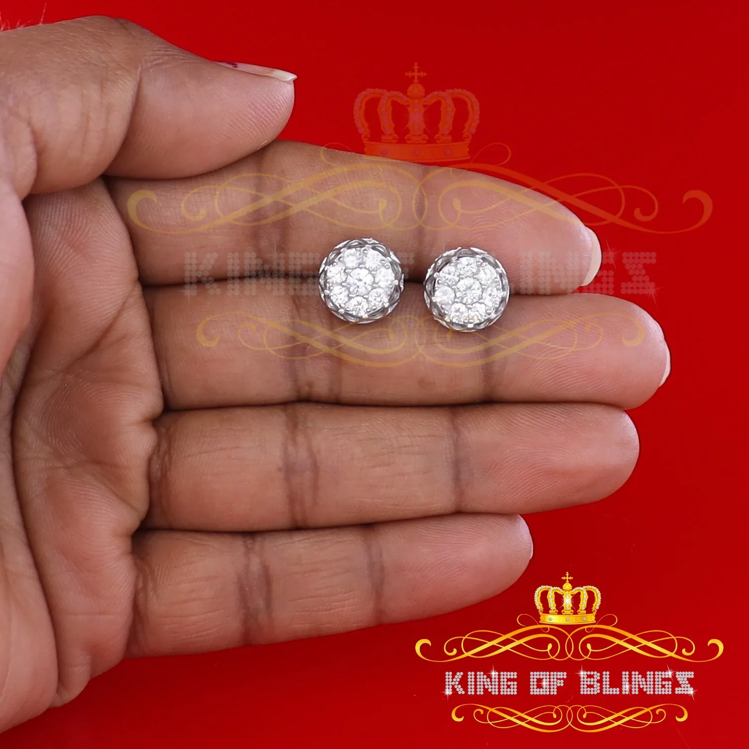 King of Blings- 2.02ct Cubic Zirconia 925 White Sterling Silver Women's Hip Hop Flower Earrings