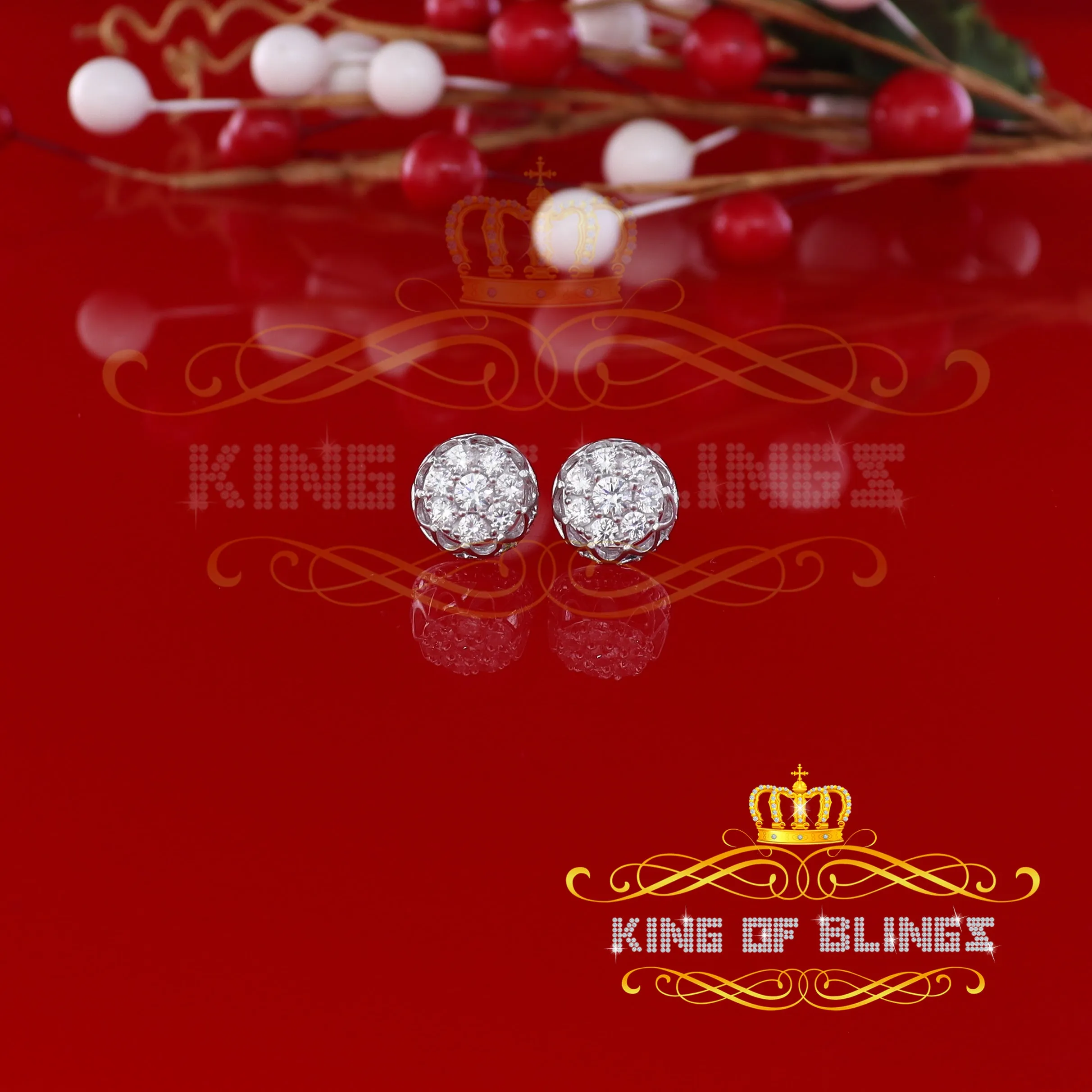 King of Blings- 2.02ct Cubic Zirconia 925 White Sterling Silver Women's Hip Hop Flower Earrings