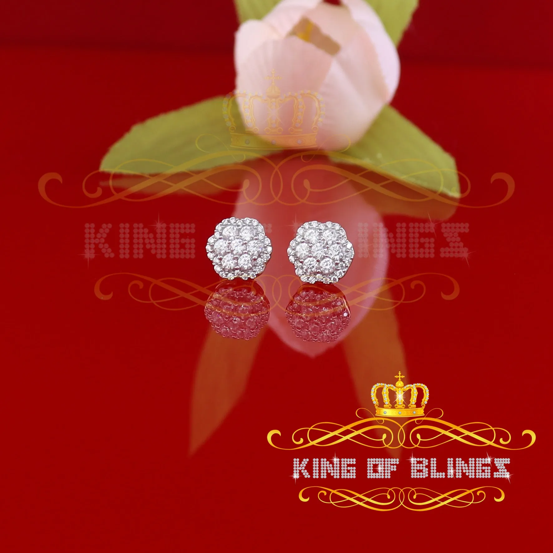 King of Bling's Aretes Para Hombre Yellow Silver 1.22ct Cubic Zirconia Flower Women's Earrings