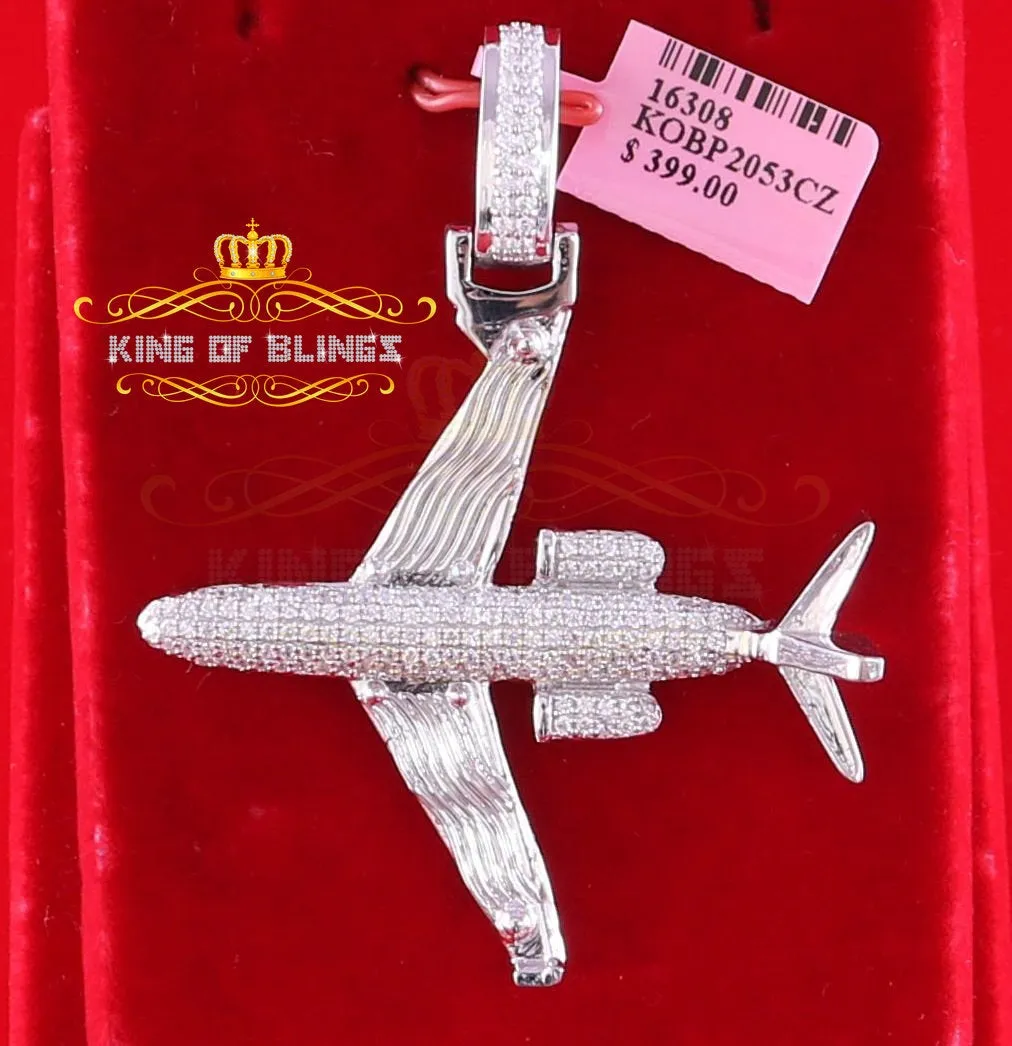 King Of Bling's White 925 Sterling Silver Aeroplane Shape Pendant with 1.82ct Cubic Zirconia