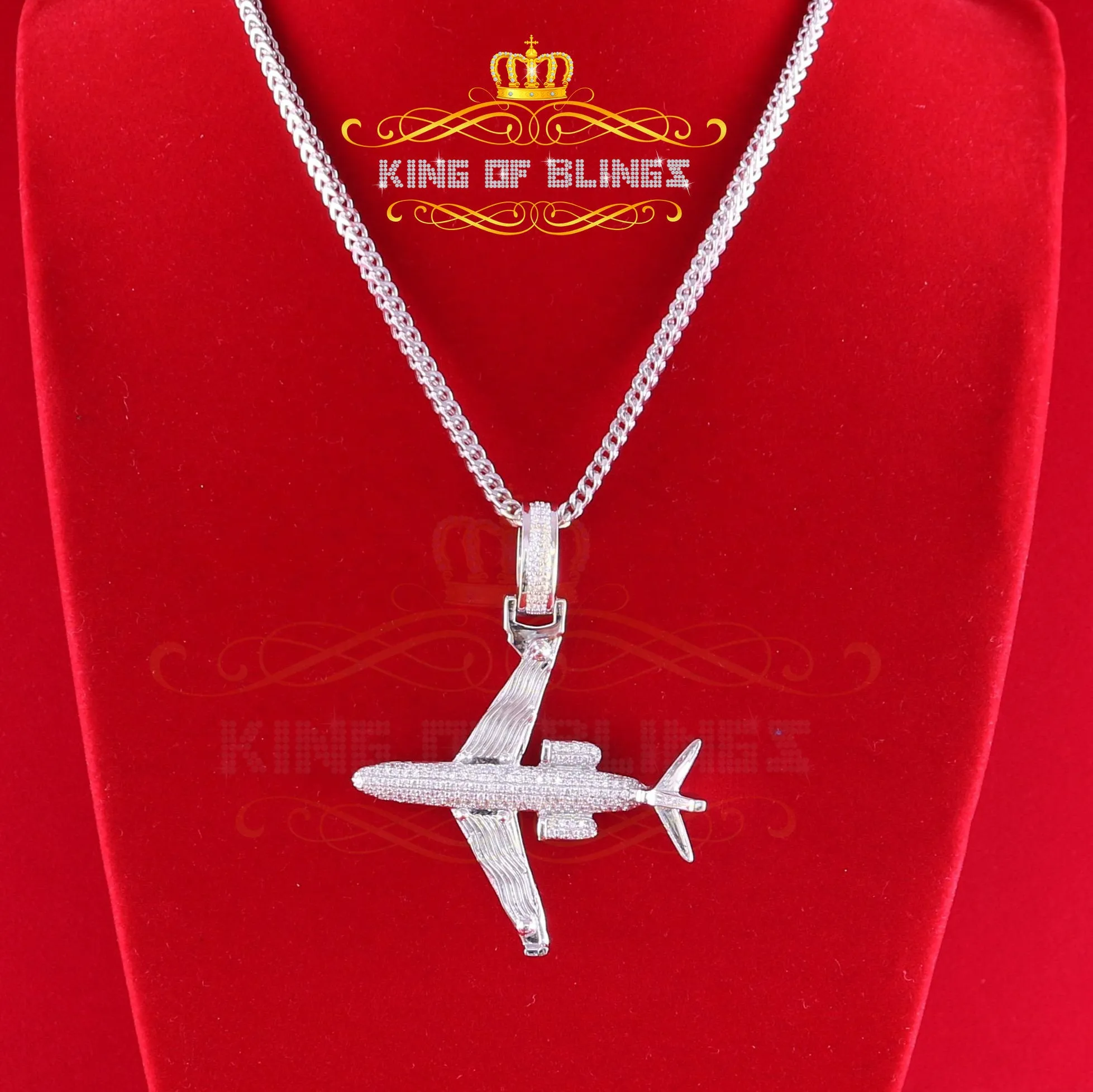 King Of Bling's White 925 Sterling Silver Aeroplane Shape Pendant with 1.82ct Cubic Zirconia