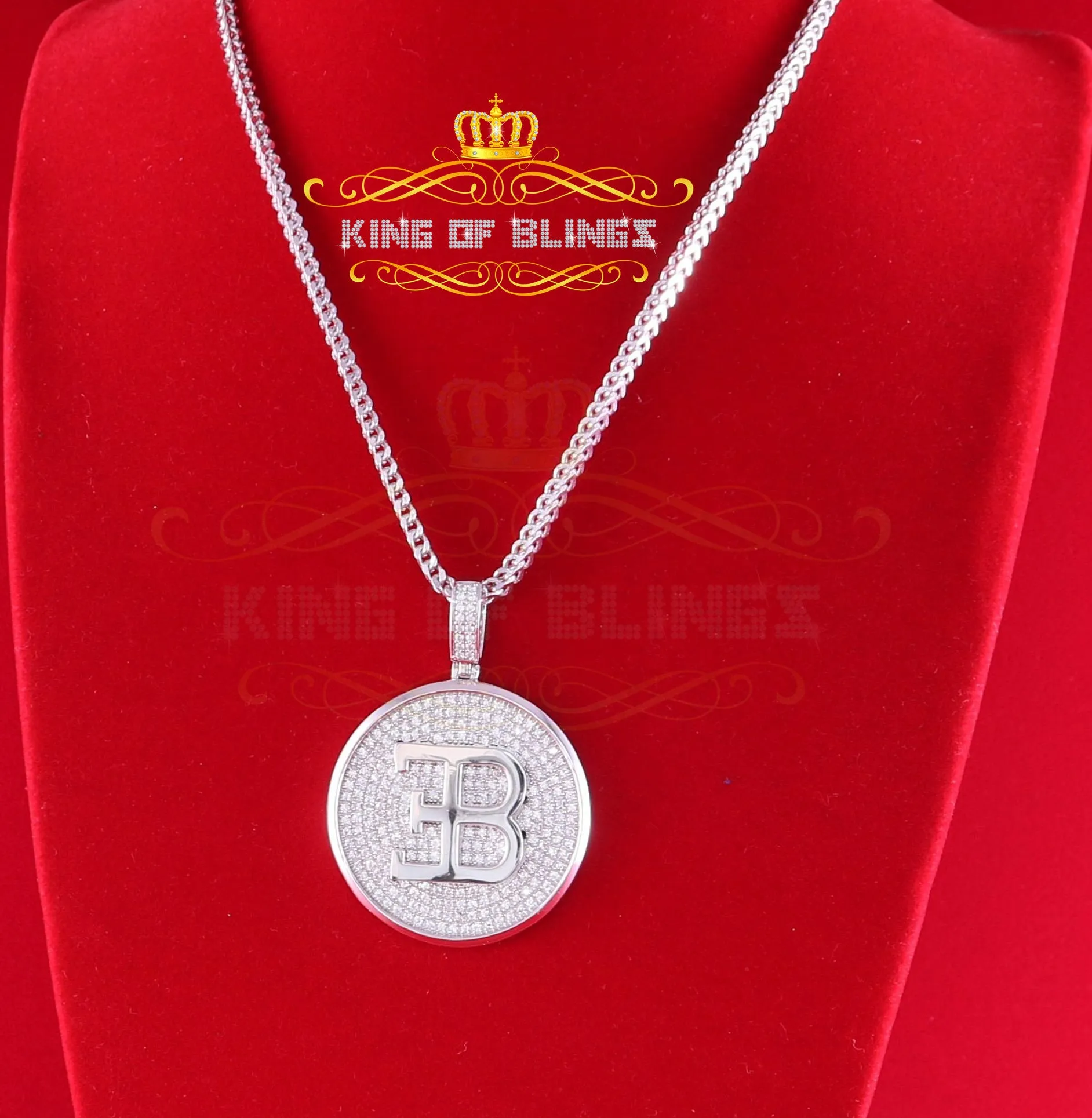 King Of Bling's White Sterling Silver Numeric BE Letter Pendant with 3.04ct Cubic Zirconia Stone