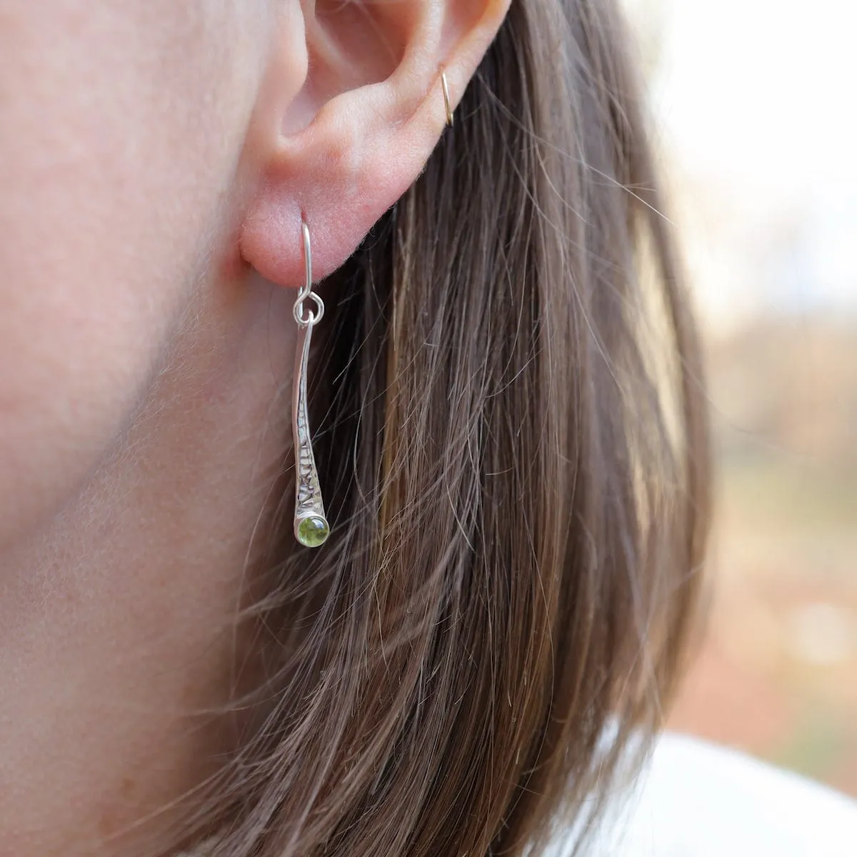 Long Organic Bar  Peridot  Earring