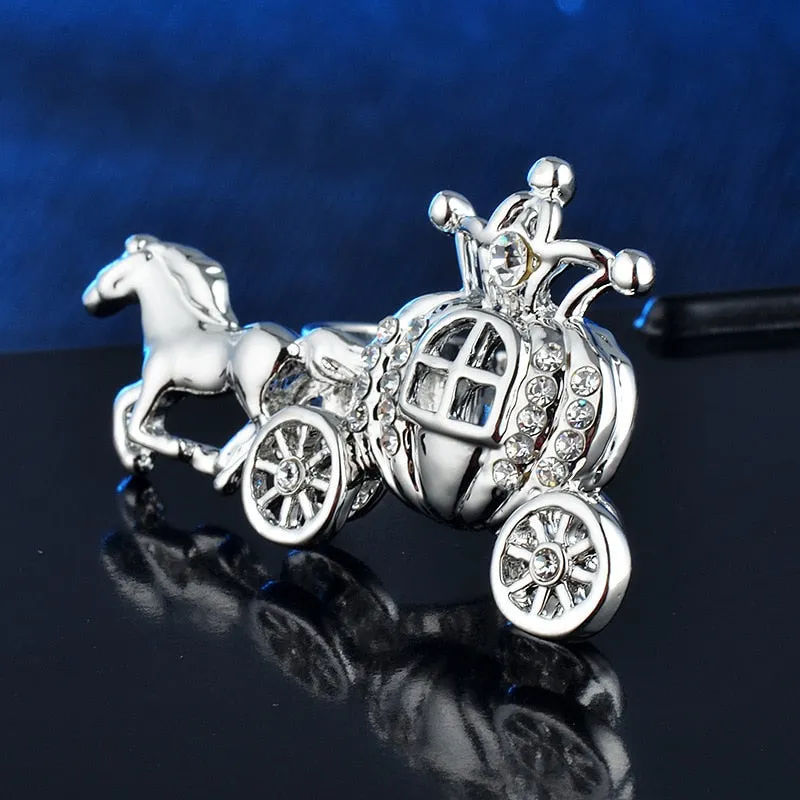 Luxury Christmas Carriage Big Rings for Women with Zircon in Gold Color