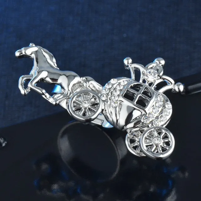 Luxury Christmas Carriage Big Rings for Women with Zircon in Gold Color