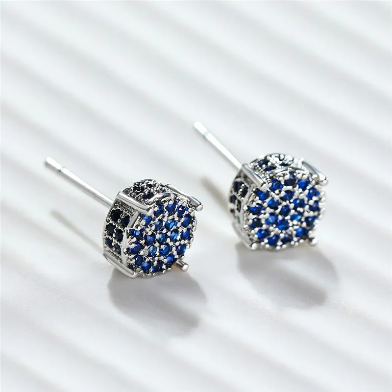 Luxury Full Crystal Round Earrings White Gold Yellow Gold Color White Zircon Stone Wedding Stud Earrings