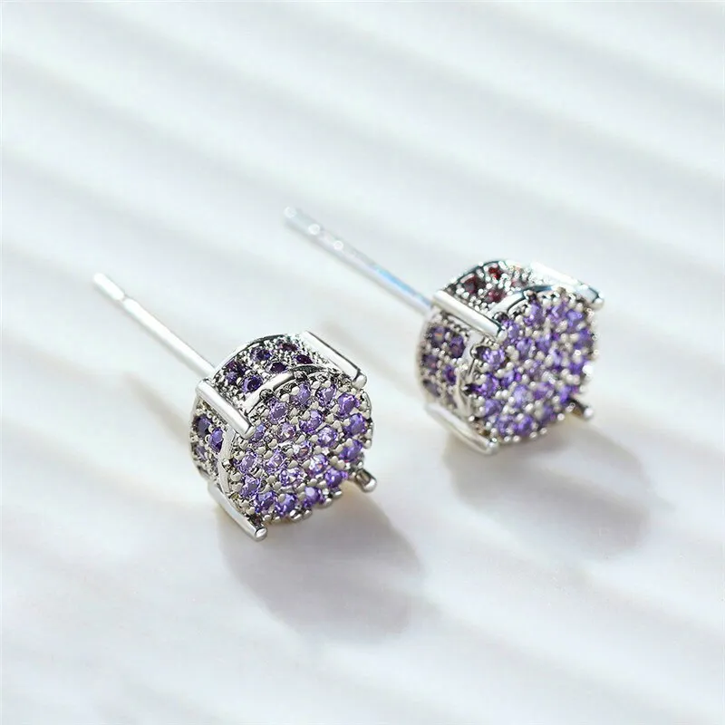 Luxury Full Crystal Round Earrings White Gold Yellow Gold Color White Zircon Stone Wedding Stud Earrings