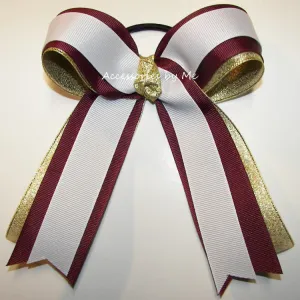 Maroon White White Gold Ponytail Bow