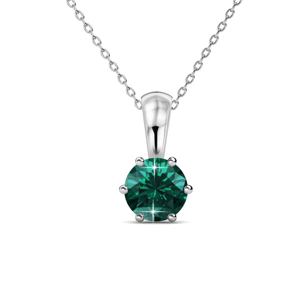 May Birthstone Emerald Necklace, 18k White Gold Plated Solitaire Necklace with 1CT Crystal