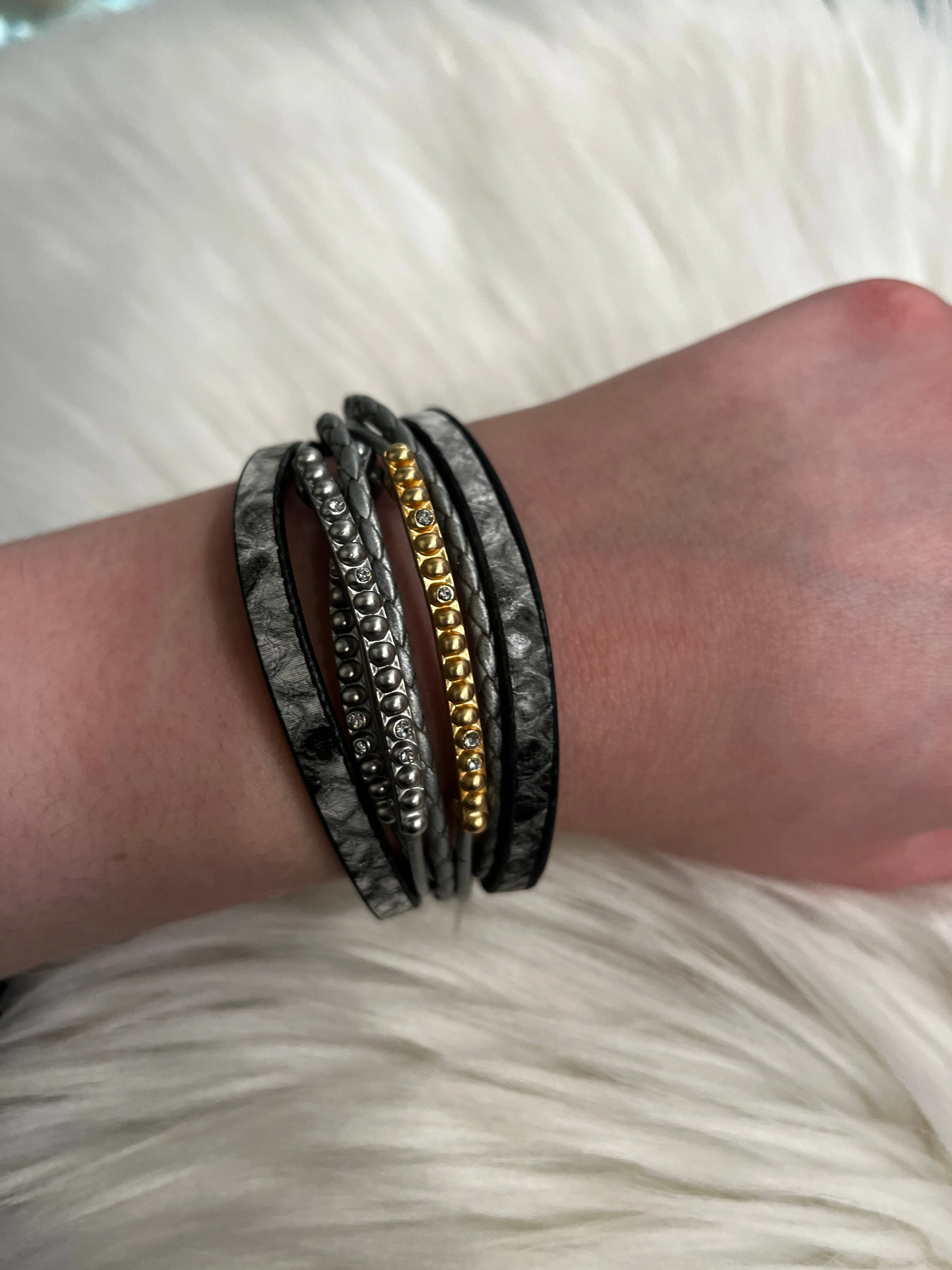 Merx Black Faux Leather Magnetic Bracelet