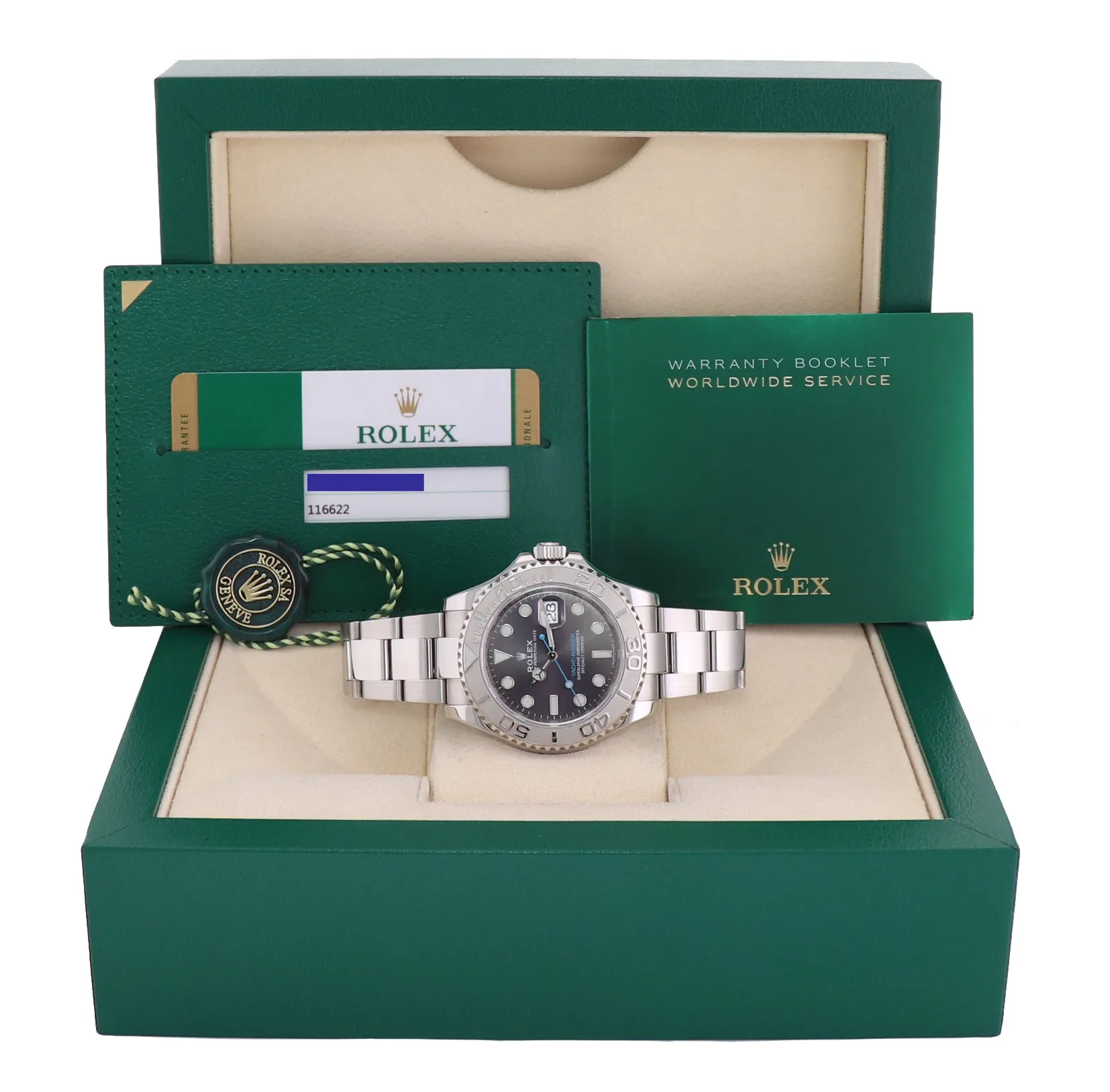 MINT 2019 PAPERS Rolex Yacht-Master 116622 Rhodium Steel Platinum Blue 40mm Watch