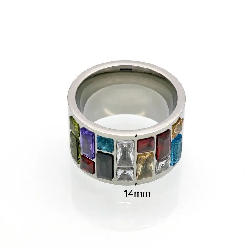 Multi-Color Zircon Adorned Wide Band Rings