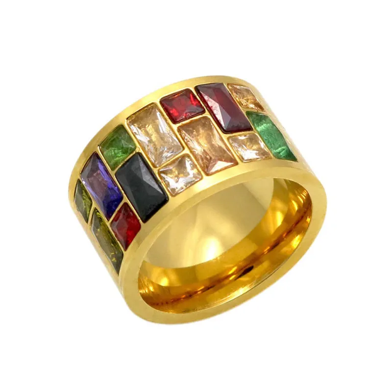 Multi-Color Zircon Adorned Wide Band Rings