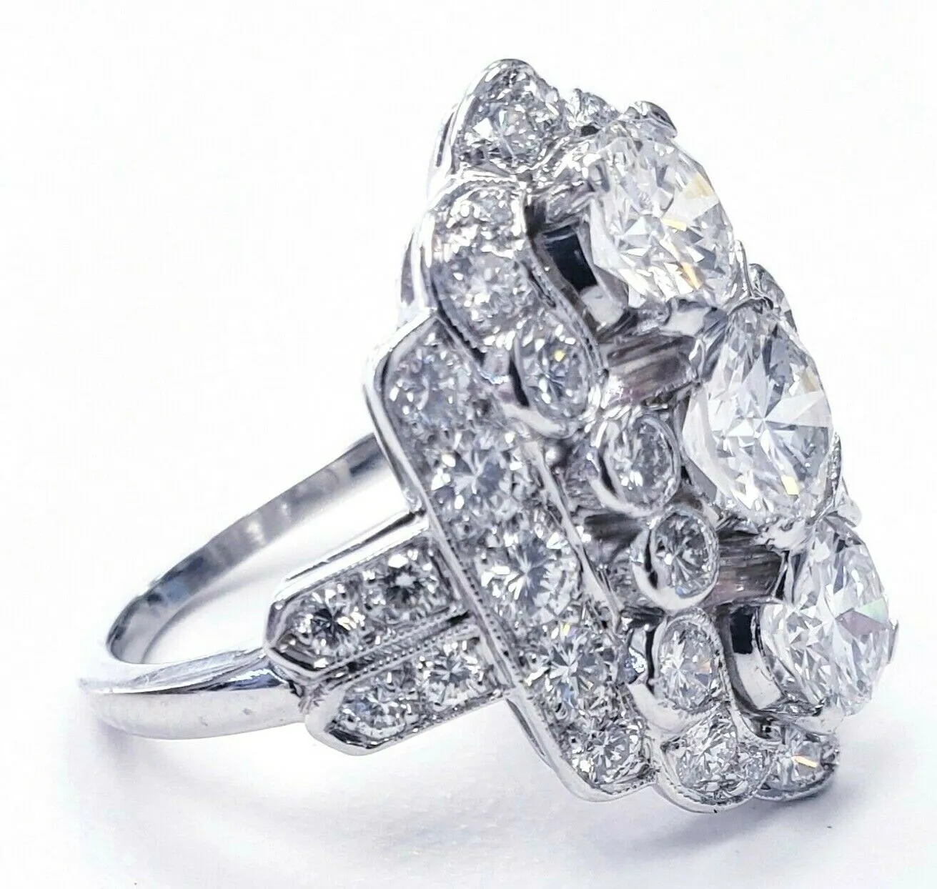 Natural Antique Ring Vintage Platinum Art Deco 4 CT Diamonds D/VS1 Size 7.75