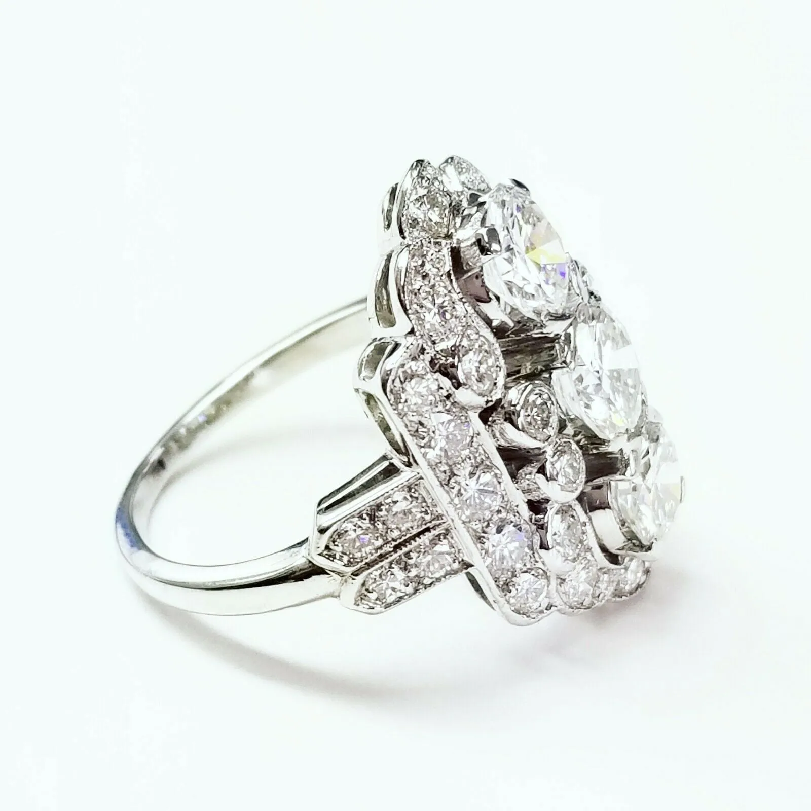 Natural Antique Ring Vintage Platinum Art Deco 4 CT Diamonds D/VS1 Size 7.75