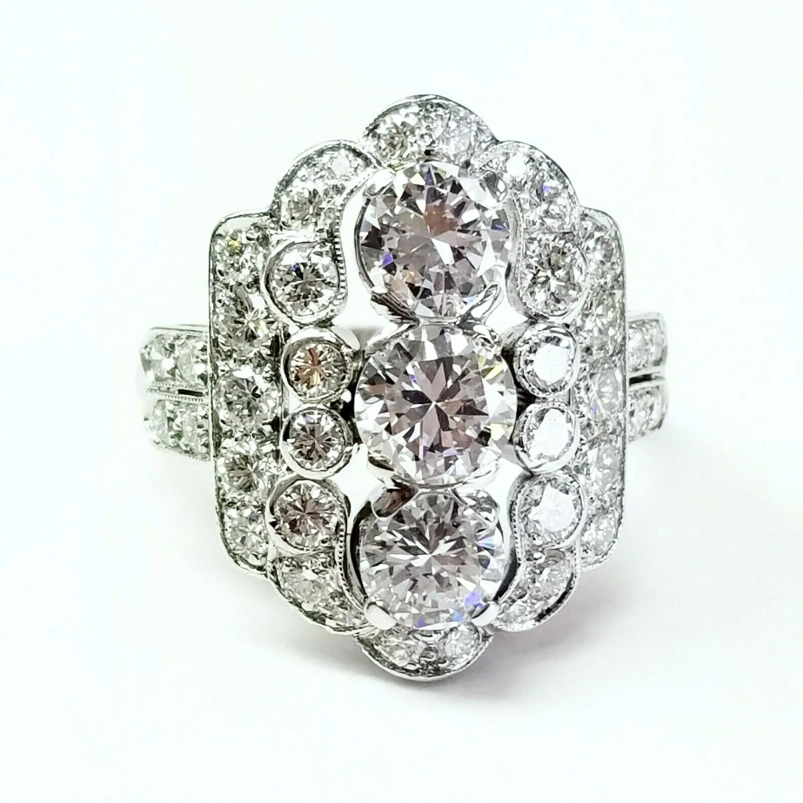 Natural Antique Ring Vintage Platinum Art Deco 4 CT Diamonds D/VS1 Size 7.75