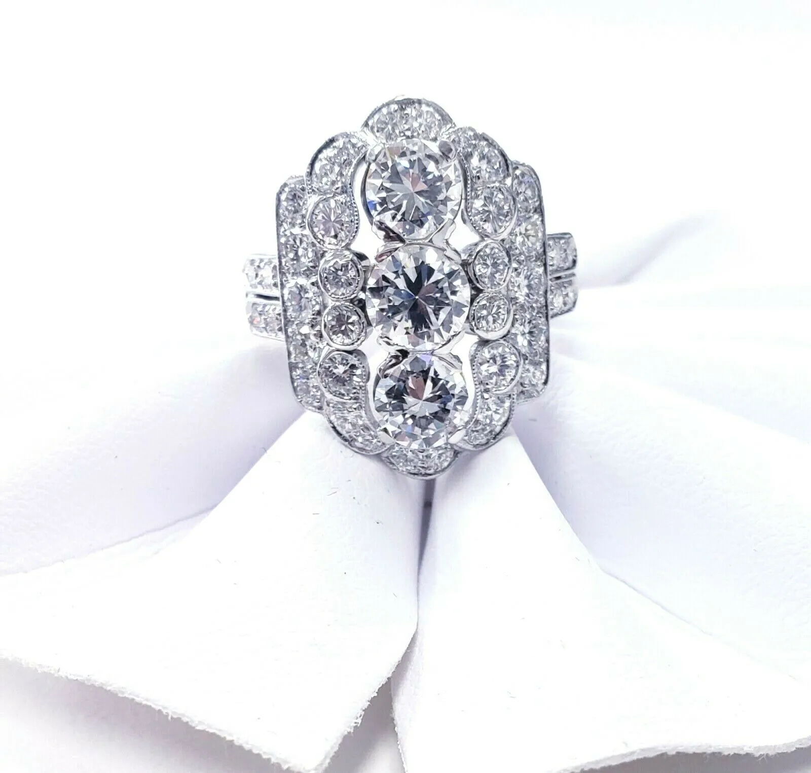 Natural Antique Ring Vintage Platinum Art Deco 4 CT Diamonds D/VS1 Size 7.75