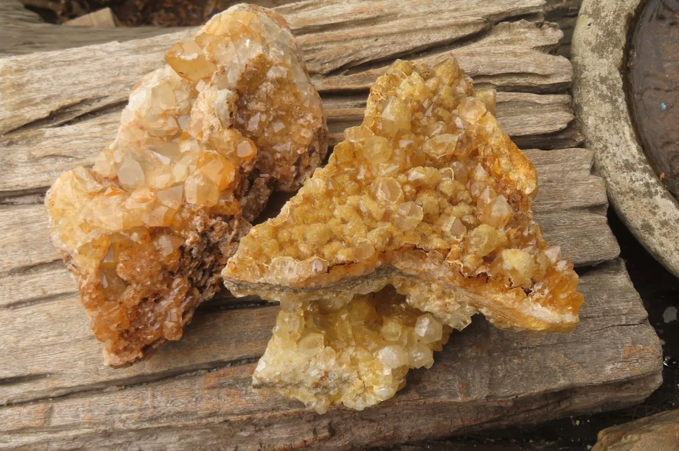 Natural Golden Limonite Quartz Cluster x 2 From Zambia