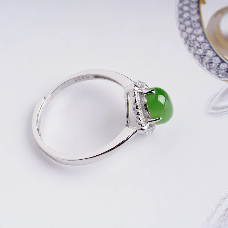 Natural Jade Ring Nephrite Silver Zircon Adjustable Ring ZNRG110