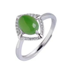 Natural Jade Ring Nephrite Silver Zircon Adjustable Ring ZNRG110