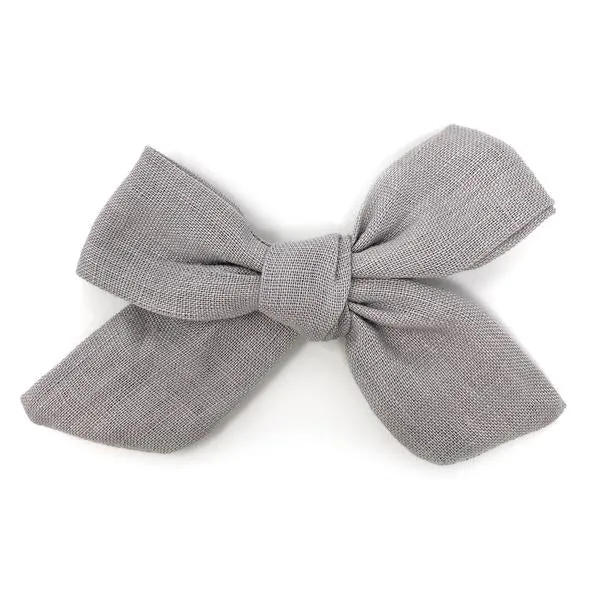 oh baby! School Girl Bow Linen Hair Clip Large - Gray